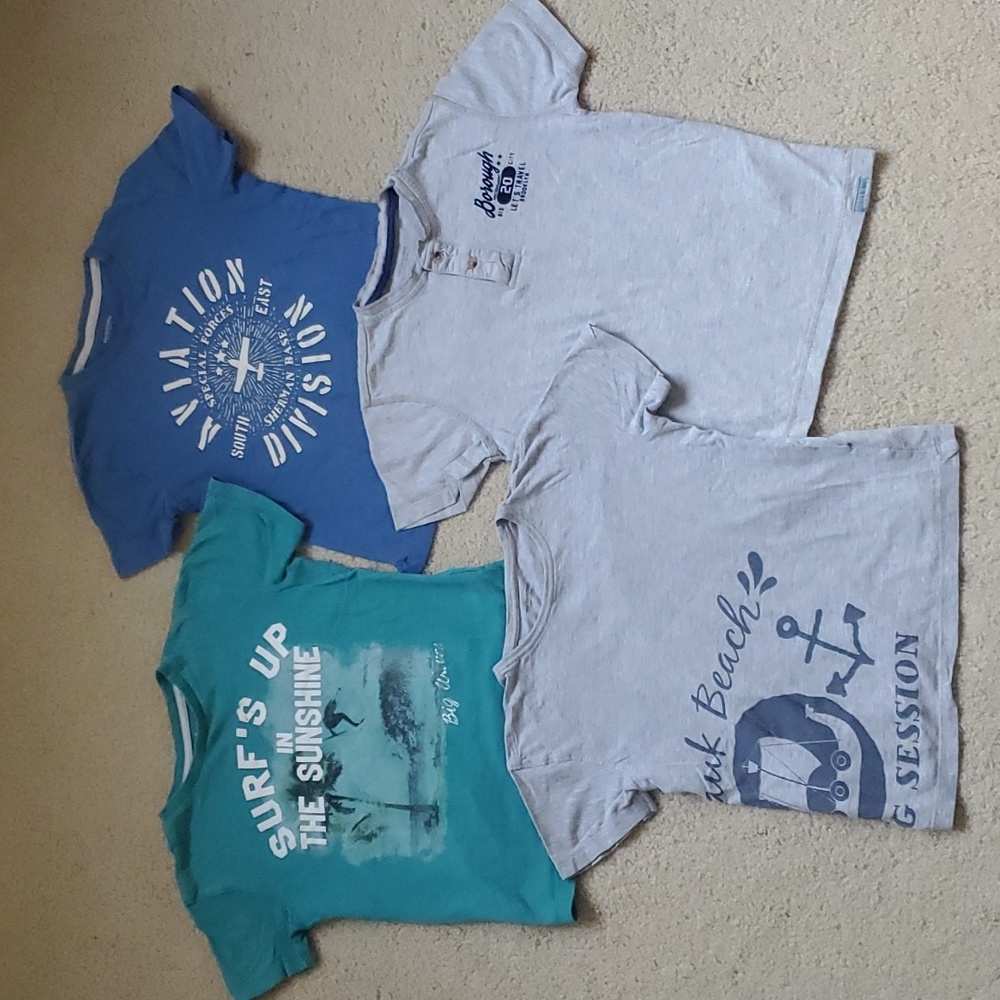 VERTBAUDET 4x set short sleeve t shirt blue teal navy surf beach size 6-7